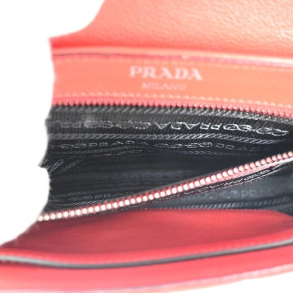 PRADA MILANO Logo Studs Chain Mini Shoulder Bag Calf Leather Fuoco Red 683RJ123 - Picture 16 of 16